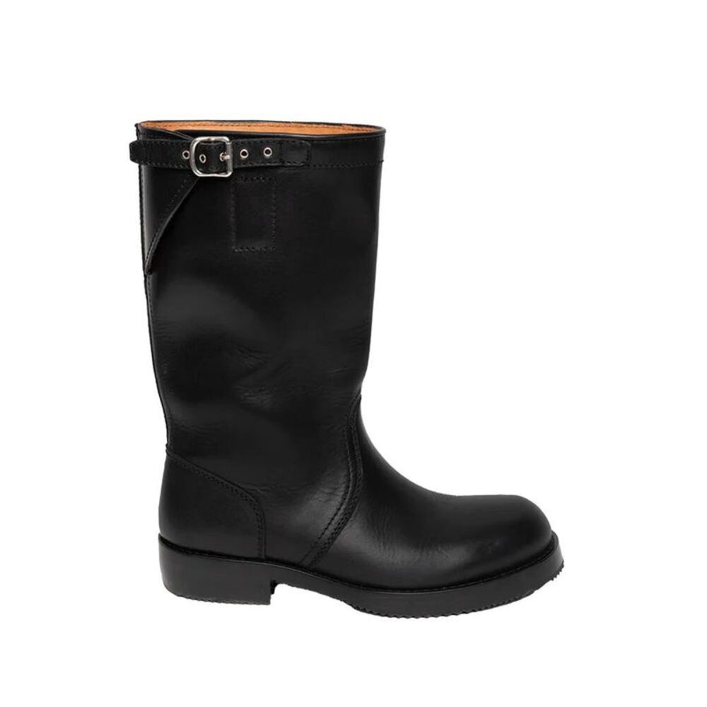 DRIES VAN NOTEN Leather Buckle Strap Tall Boots Men BLACK